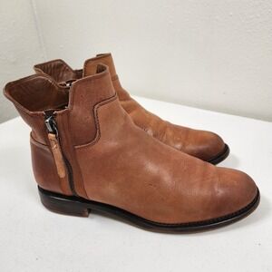 Franco Sarto Halford Boots Womens 9 Ankle Booties Brown Leather Side Zip 40